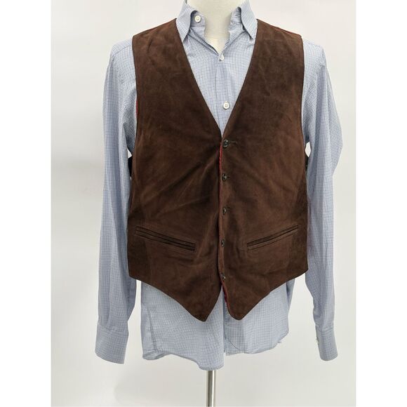 Banana Republic Vest Waist Coat Leather Suede Men Medium‎ Brown